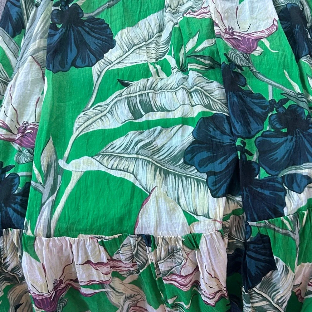 Ann Taylor Green Palm Leaf Print Tropical Flower Maxi Prairie Skirt Size 4
